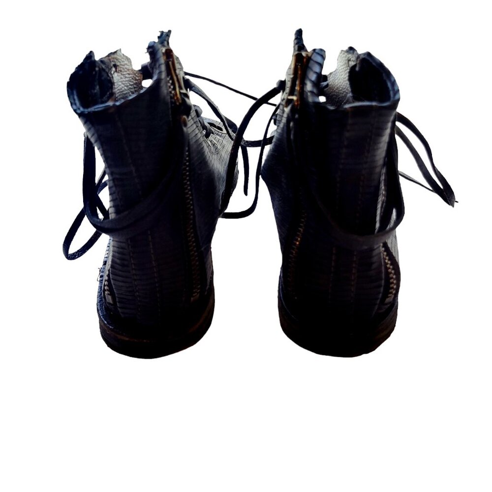 A.S.98 Black Leather Lace-Up High-Top Sandals - Picture 3 of 15